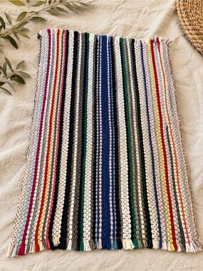 Set of 4 Vintage Handwoven Catalonia Rag Rugs • Quebec Woven Textile Mats